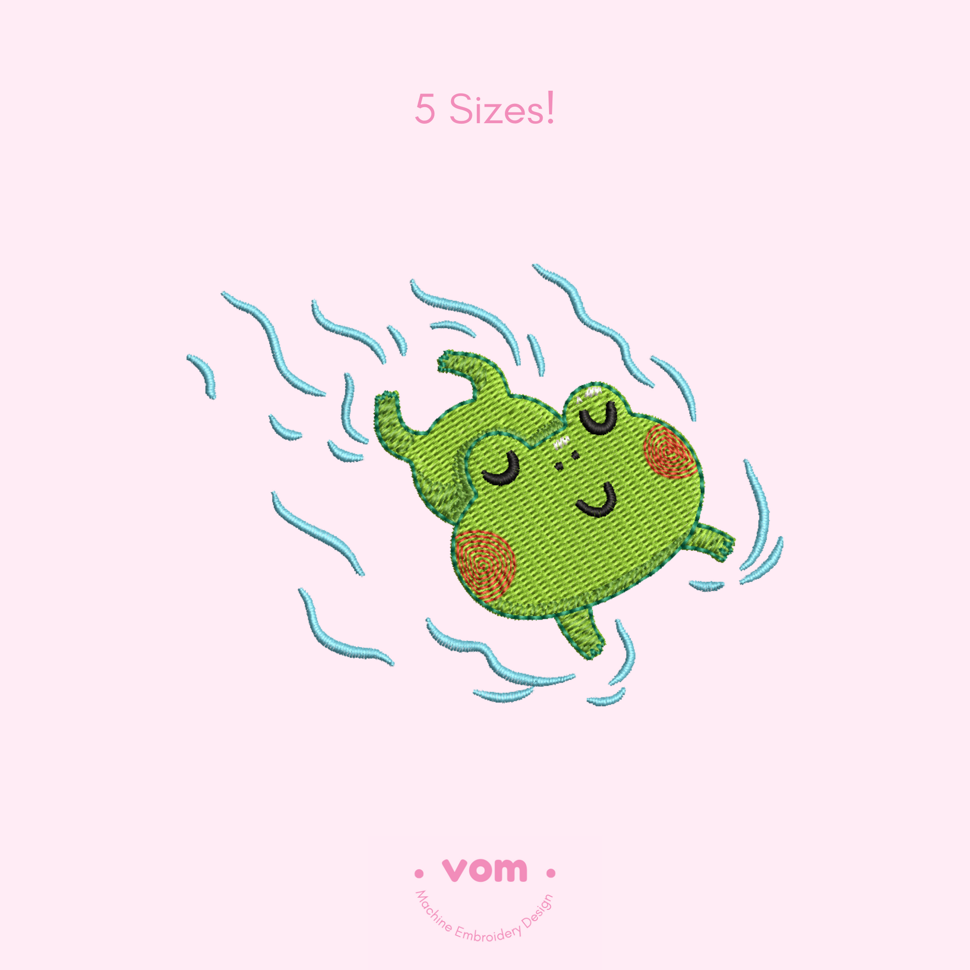 Swimming Frog Embroidery Design – Cute Baby Animal Pattern in 5 Sizes