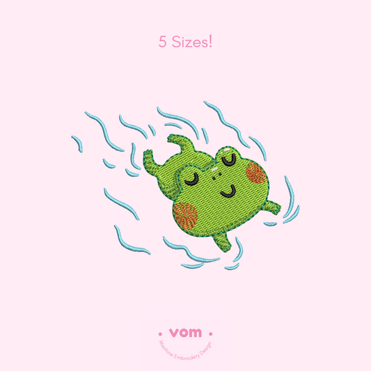 Swimming Frog Embroidery Design – Cute Baby Animal Pattern in 5 Sizes