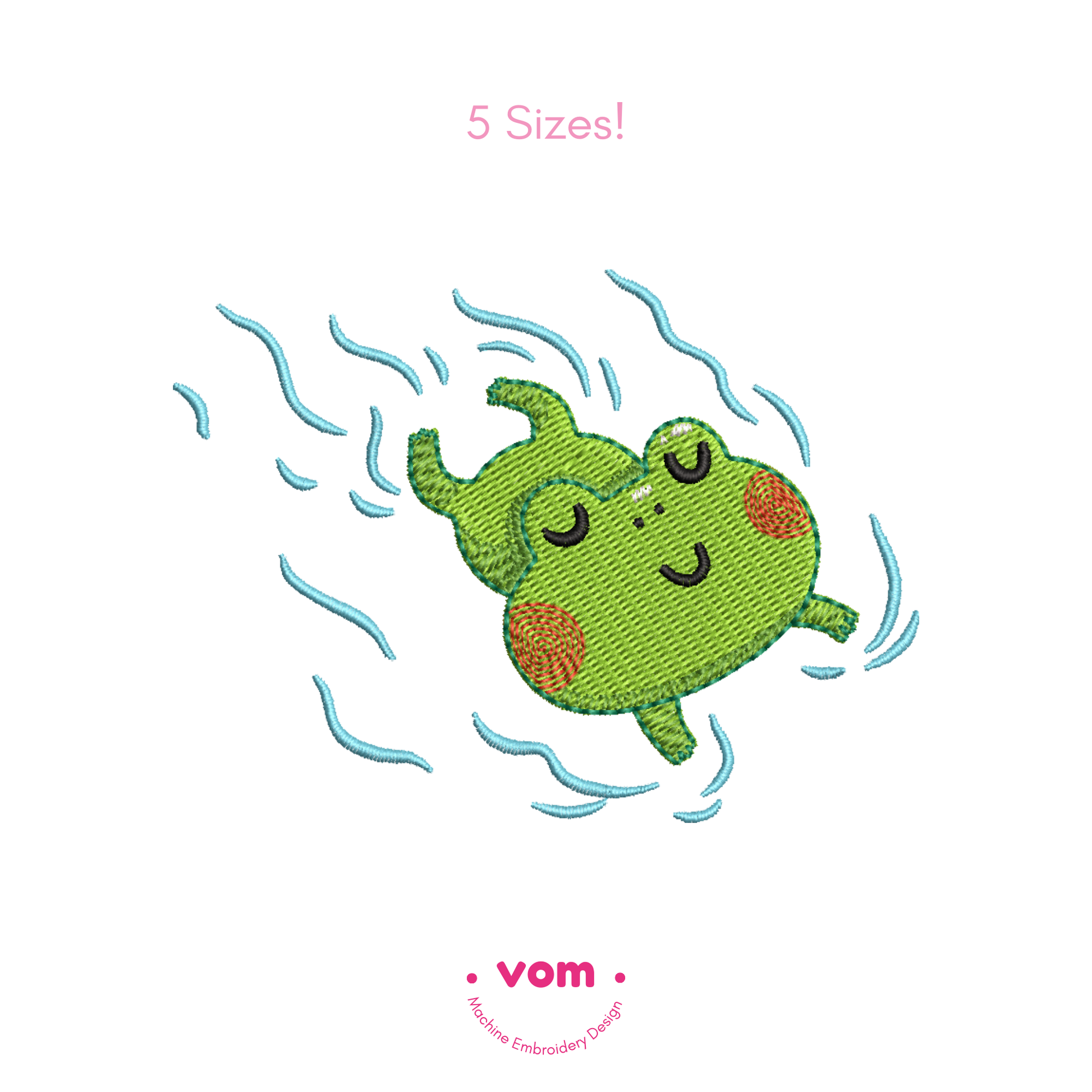 Swimming Frog Embroidery Design – Cute Baby Animal Pattern in 5 Sizes