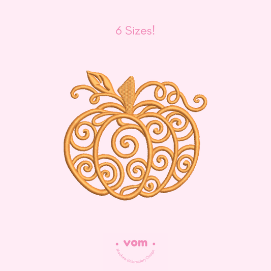 Swirly Pumpkin Embroidery Design – Elegant Autumn Pattern in 6 Sizes