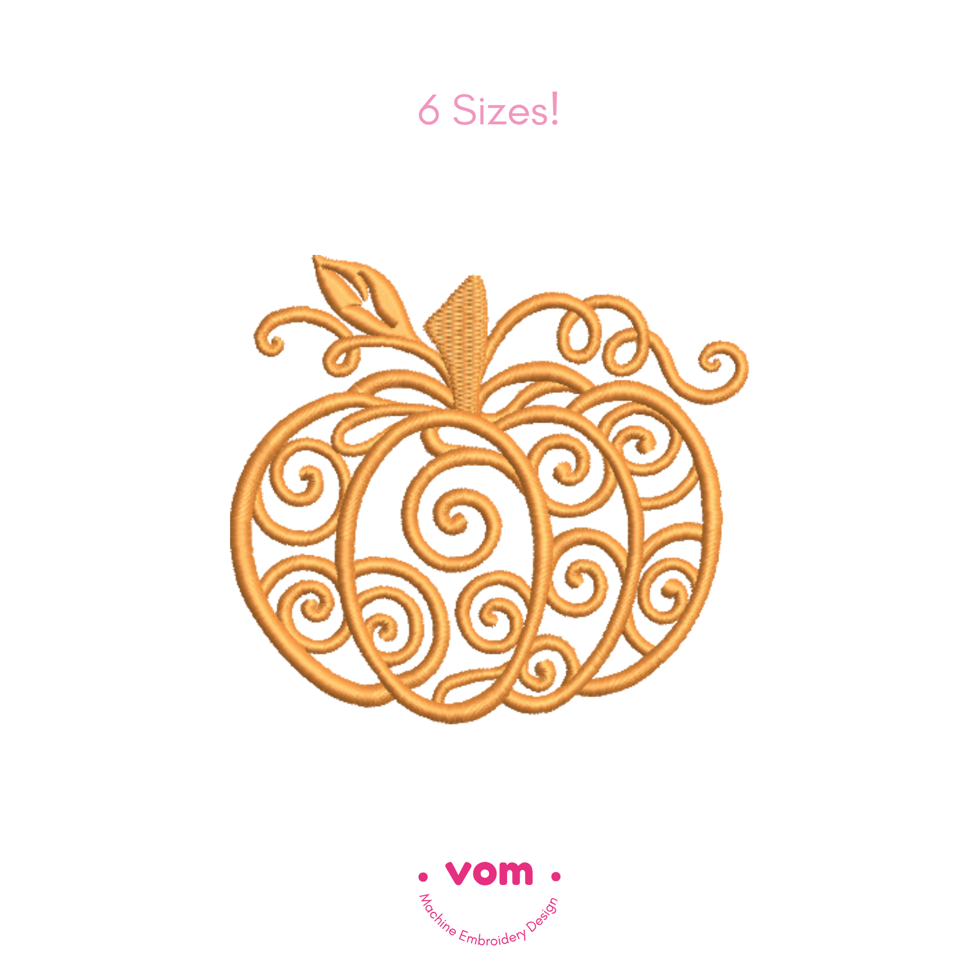 Swirly Pumpkin Embroidery Design – Elegant Autumn Pattern in 6 Sizes