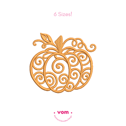 Swirly Pumpkin Embroidery Design – Elegant Autumn Pattern in 6 Sizes