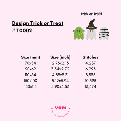 Halloween Ghost Embroidery Design - Cute Trick or Treat Pattern - 5 Sizes