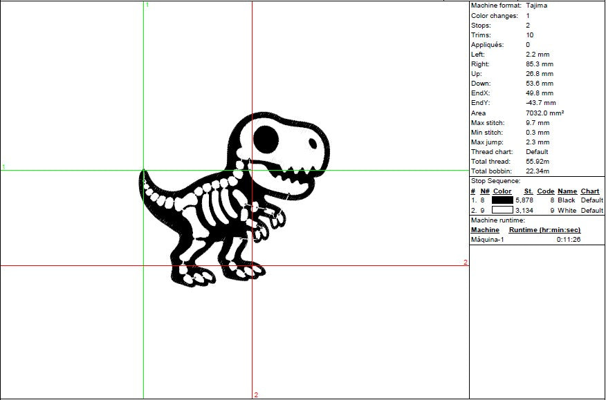 Skeleton T-Rex Embroidery Design - Dinosaur - 7 Sizes