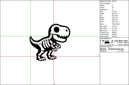 Skeleton T-Rex Embroidery Design - Dinosaur - 7 Sizes