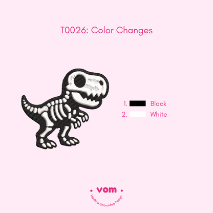 Skeleton T-Rex Embroidery Design - Dinosaur - 7 Sizes