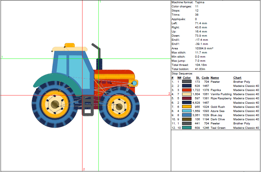 Cute Tractor Embroidery Design – 5 Sizes – Machine Embroidery File