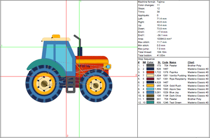 Cute Tractor Embroidery Design – 5 Sizes – Machine Embroidery File