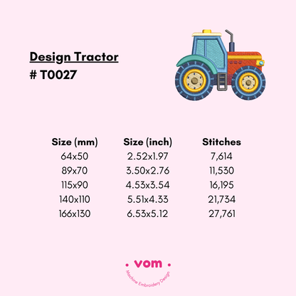 Cute Tractor Embroidery Design – 5 Sizes – Machine Embroidery File