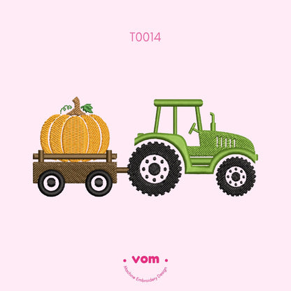 Tractor with Pumpkins Embroidery Design - Fall Harvest Truck Embroidery File - Autumn Farmhouse Pattern - 7 Sizes!