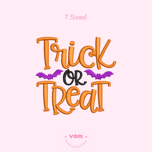 Trick or Treat Embroidery Design – Halloween Bats Machine Embroidery Pattern (7 Sizes)