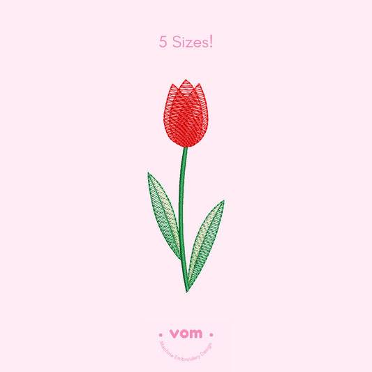 Tulip Embroidery Design – Rippled Stitch Flower Pattern (5 Sizes)
