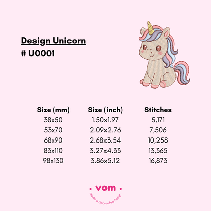 Cute Unicorn Embroidery Design – 5 Sizes – Machine Embroidery File