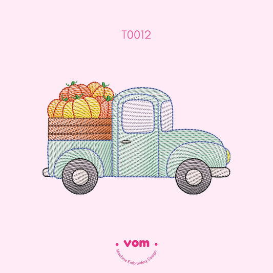 Vintage Farm Truck with Pumpkins Embroidery Design - Fall Harvest Truck Embroidery File - Rippled Autumn Farmhouse Pattern - 7 Sizes!