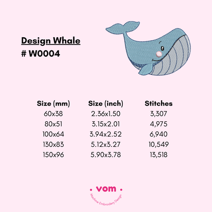 Diseño de Bordado Ballena - Adorable Animal Marino en 5 tamaños