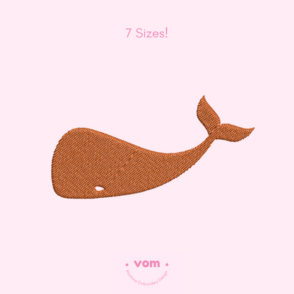 Whale Silhouette Embroidery Design – Minimalist Marine Animal in 5 Sizes