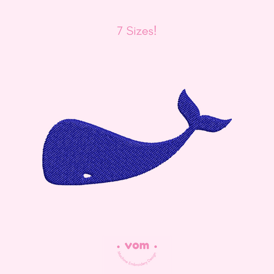 Whale Silhouette Embroidery Design – Minimalist Marine Animal in 5 Sizes
