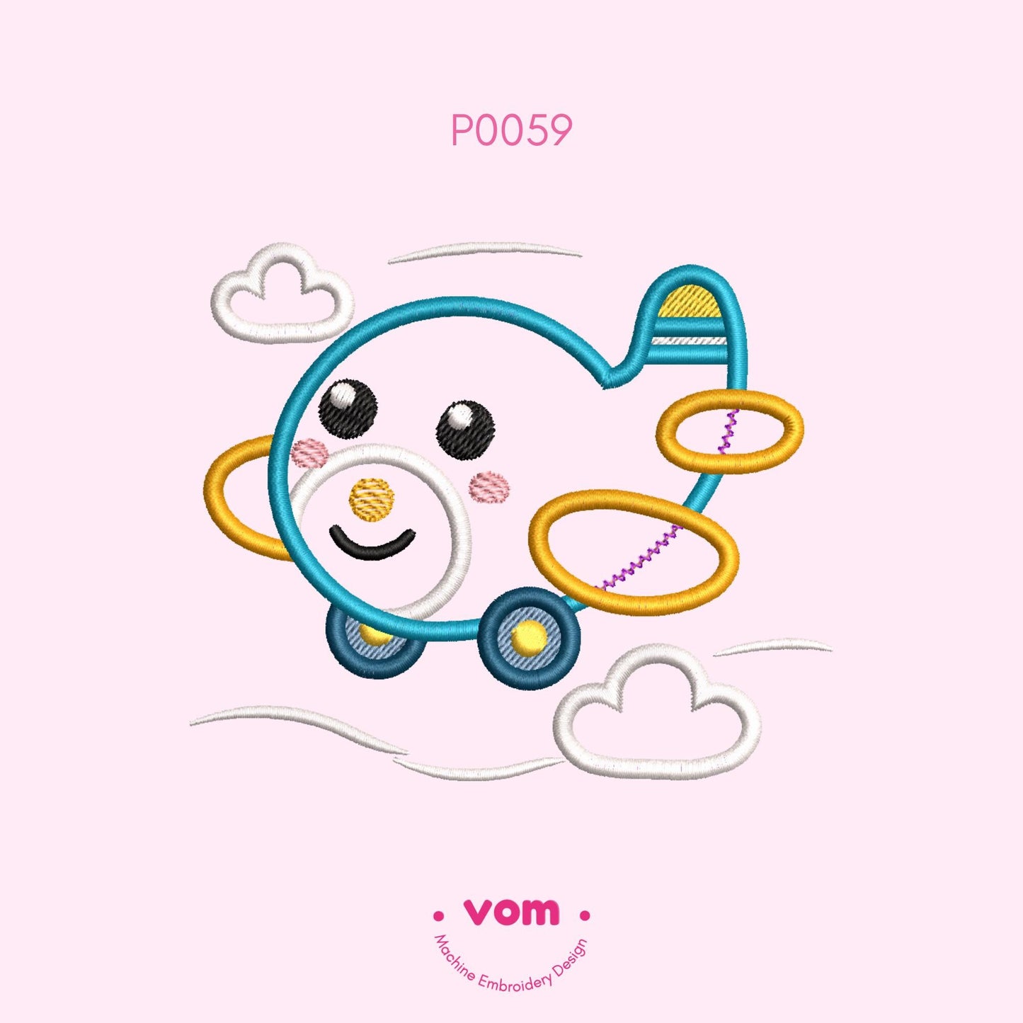 Cute Airplane Applique Embroidery Design - Baby Plane Machine Embroidery Pattern with Clouds - 6 Sizes!