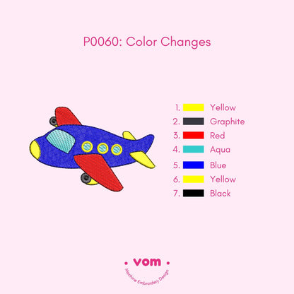 Cute Plane Embroidery Design - Playful Airplane Machine Embroidery Pattern for Kids - 7 Sizes
