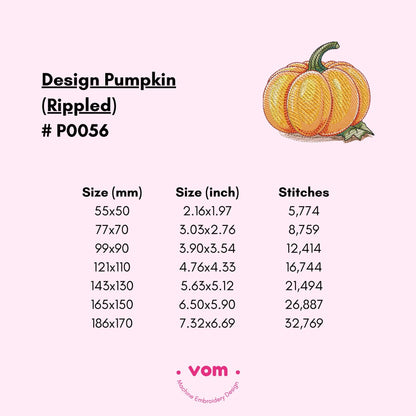 Rippled Pumpkin Machine Embroidery Design - Autumn Harvest Embroidery Pattern - 7 Sizes!