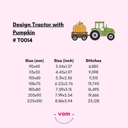 Tractor with Pumpkins Embroidery Design - Fall Harvest Truck Embroidery File - Autumn Farmhouse Pattern - 7 Sizes!