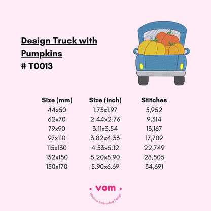 Truck with Pumpkins Embroidery Design - Fall Harvest Truck Embroidery File - Autumn Farmhouse Pattern - 7 Sizes!