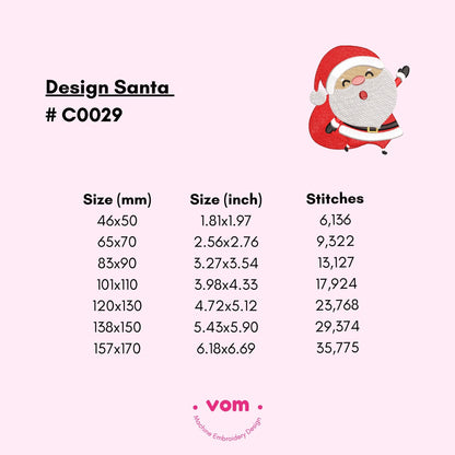 Santa Claus Embroidery Design - Cute and Festive Christmas Pattern for Machine Embriodery - Digital File - 7 Sizes
