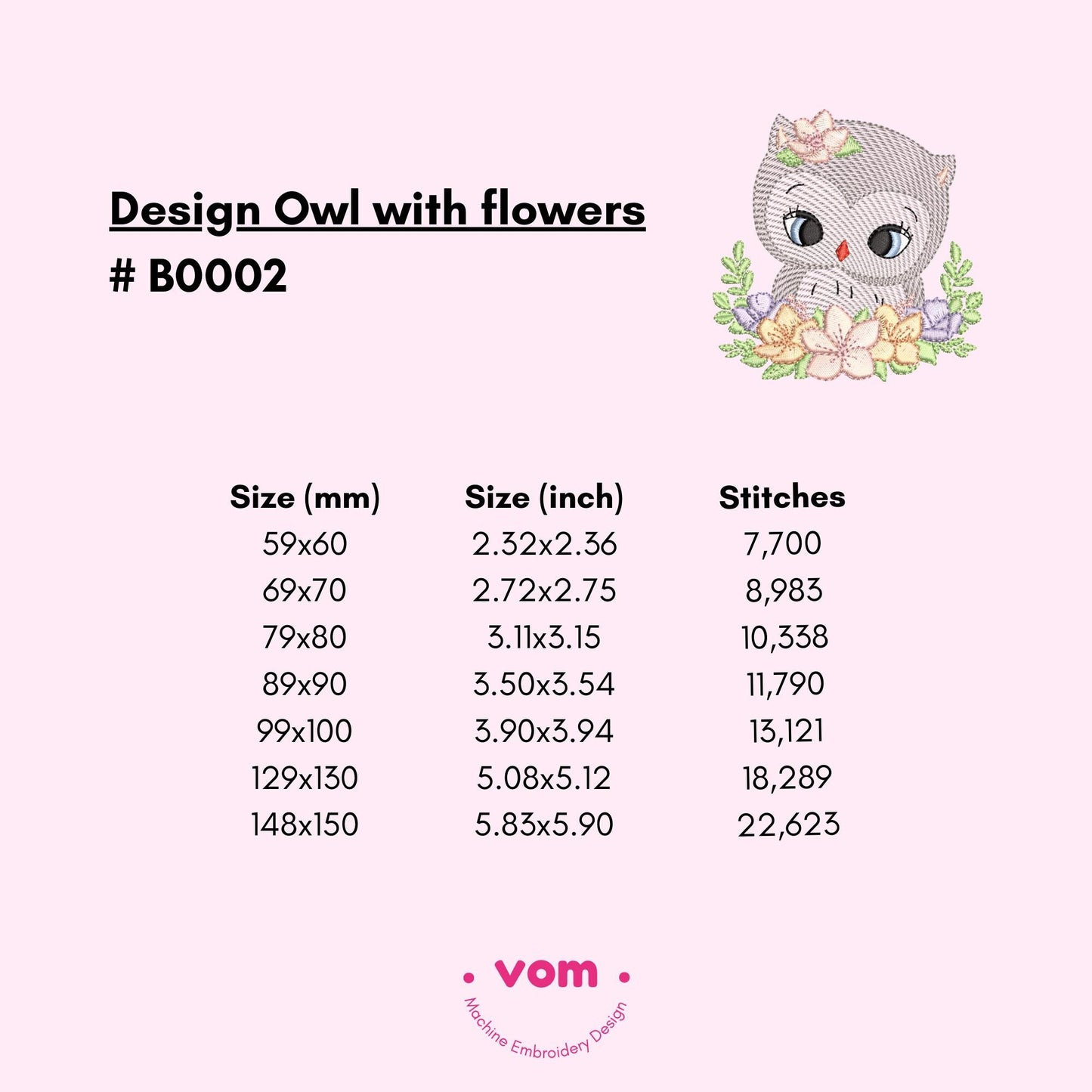 Owl with Flowers - Rippled - Machine Embroidery Design - 7 sizes!