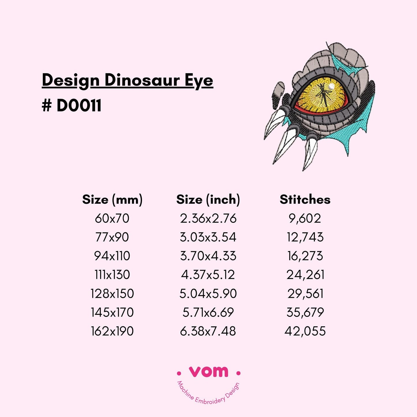 Dinosaur Eye Embroidery Design - Fierce Raptor Claw, Prehistoric Design - Digital Pattern for Embroidery Machine  - 7 Sizes