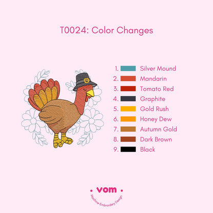 Thanksgiving Turkey Embroidery Design - 7 Sizes