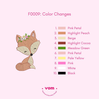 Floral Fox Embroidery Design - Cute Baby Fox with Flowers - Woodland Animal Pattern for Baby & Kids - Embroidery Machine File - 5 Sizes