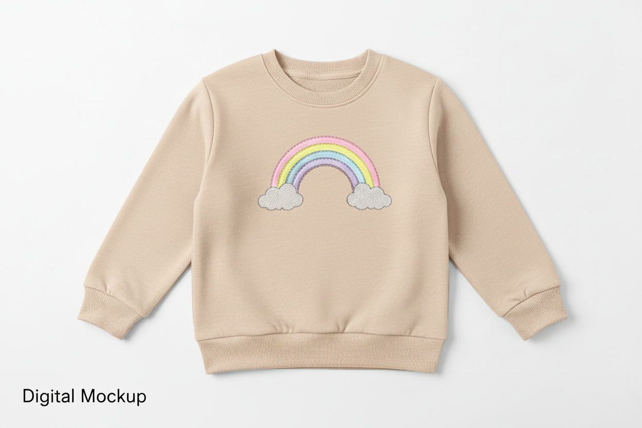 Rainbow Embroidery Design with Clouds | Baby Machine Embroidery